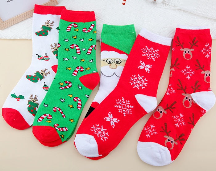 Funny Jacquard Christmas Cotton Socks | Woven Novelty Santa, Elk & Snowman Mid-Calf Crew Socks (30+ Designs)