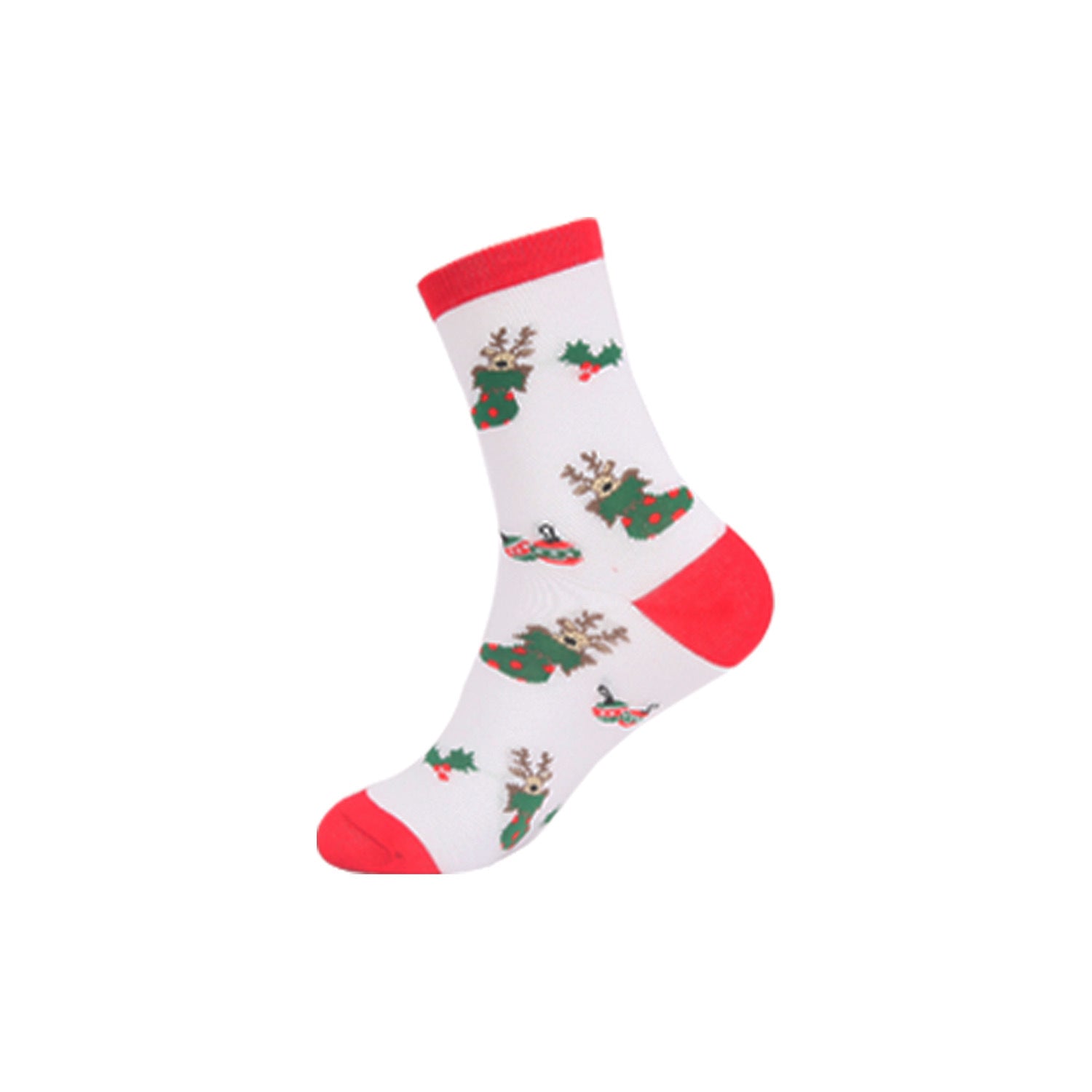 Funny Jacquard Christmas Cotton Socks | Woven Novelty Santa, Elk & Snowman Mid-Calf Crew Socks (30+ Designs)
